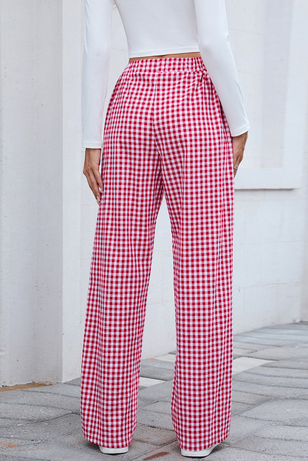 Fiery Red Plaid Casual Loose Trousers