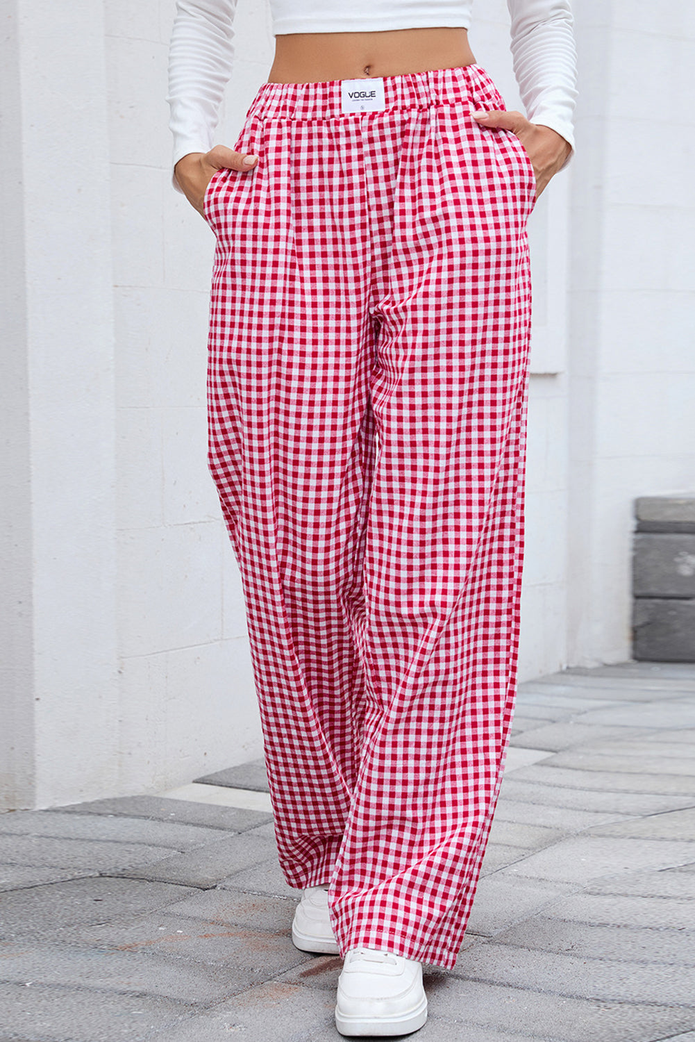 Fiery Red Plaid Casual Loose Trousers